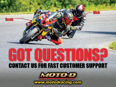 Motorcycle racers leaning into a turn with FK003D944-SB Galfer Stainless brake line kit
