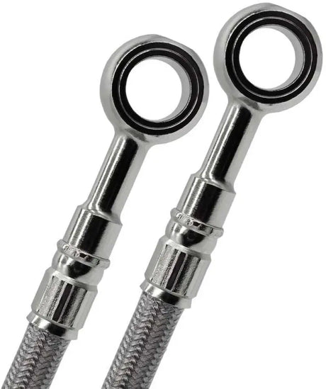 Two braided stainless steel brake lines with banjo fittings for FK003D975-4 vehicle upgrade