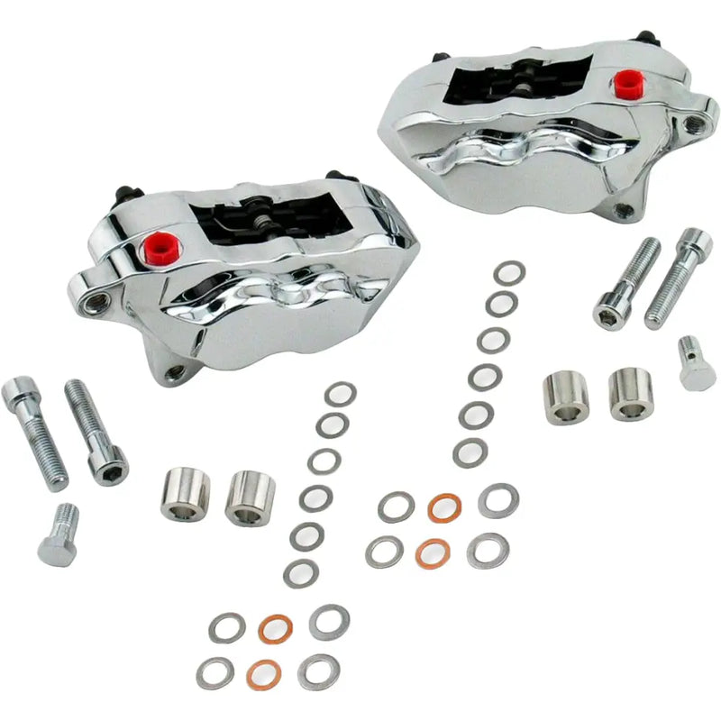 FKDDCC551 Hawg Halters Inc 4 Pist Front Dual Caliper Kit Chrome 00-Up W/ 11.5 Inch Rotor