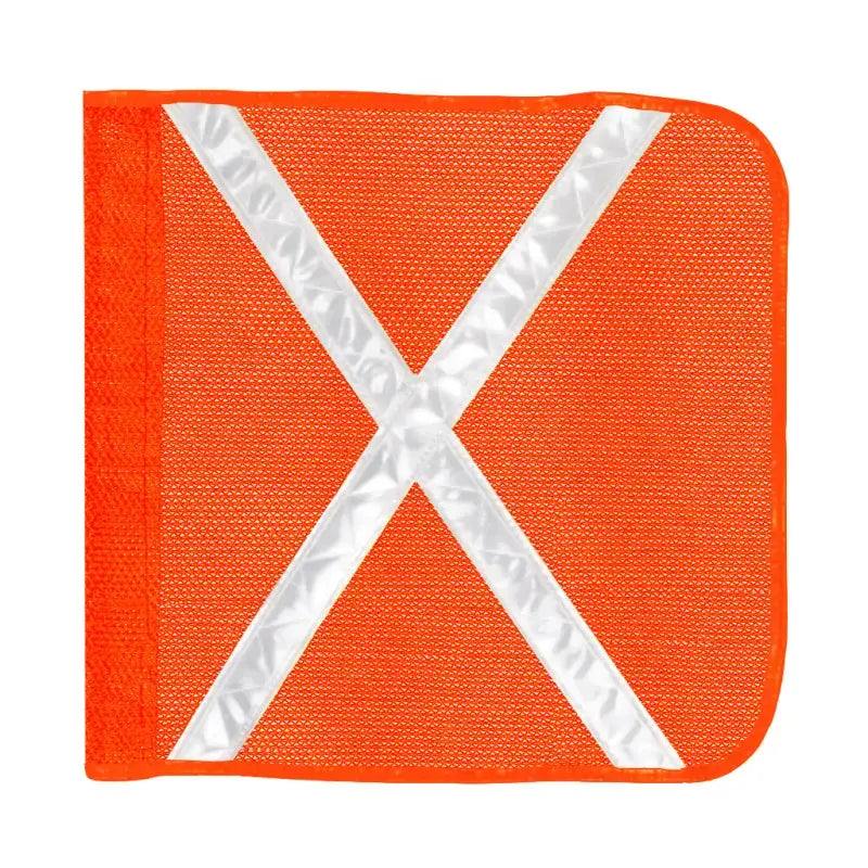Orange mesh safety flag with white reflective X for driver industry heavy duty use