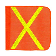 Heavy duty orange mesh safety flag with yellow reflective X for industry use