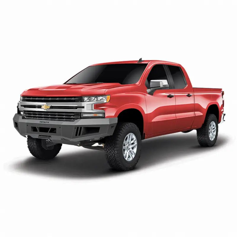 Red Chevrolet pickup truck with FLDB009TI Trailfx bumper Chevy Silv 19 Ti installed