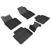 Black car floor liner custom fit with raised ridge and carbon fiber texture