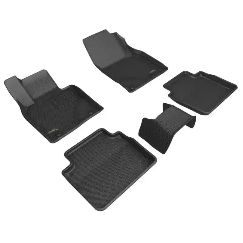 Black car floor liner custom fit with raised ridge and carbon fiber texture