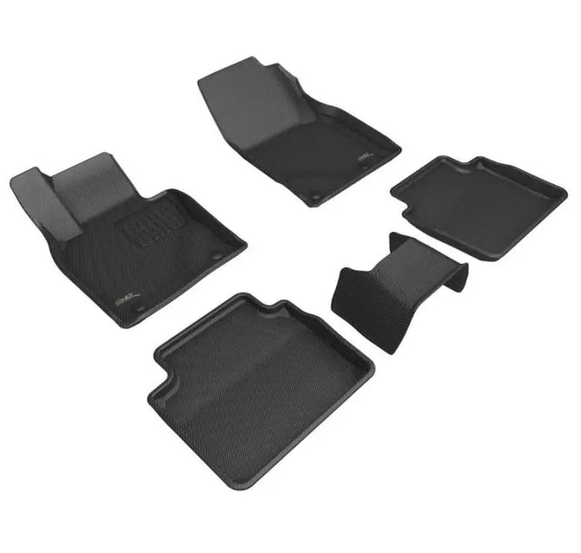 Black car floor liner custom fit with raised ridge and carbon fiber texture