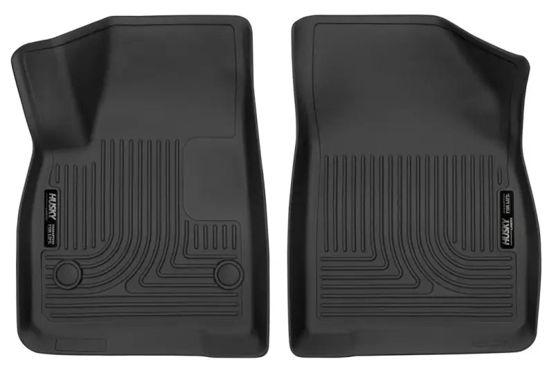 Floor liner set, molded fit, with raised channels and edges, black TPE, 2-piece, Husky Liners X-act Contour.