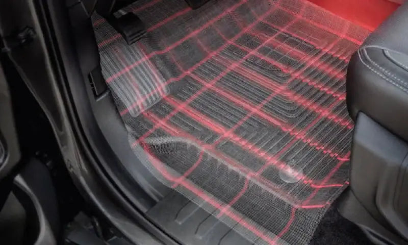 Black thermoplastic elastomer floor liner with raised ridge, molded fit for truck or SUV by Husky Liners® X-act Contour®.