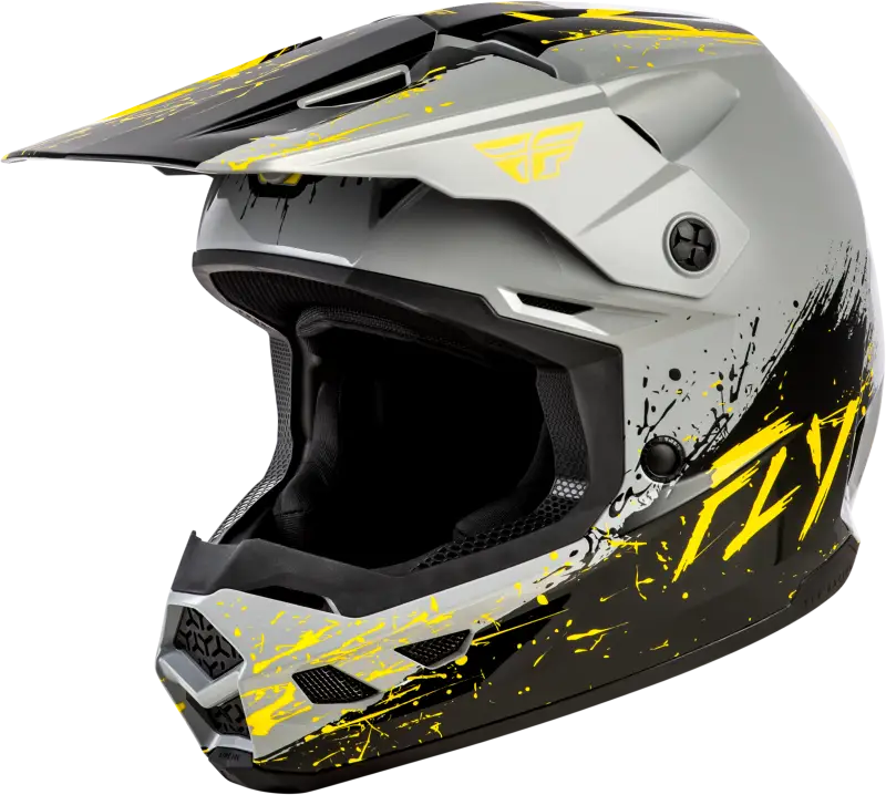 Youth Kinetic Drip Helmet Grey/Black/Yellow Ym - FLY RACING