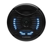 Black round outdoor marine speaker with blue LED accents from FMS5L2-BL Furrion W