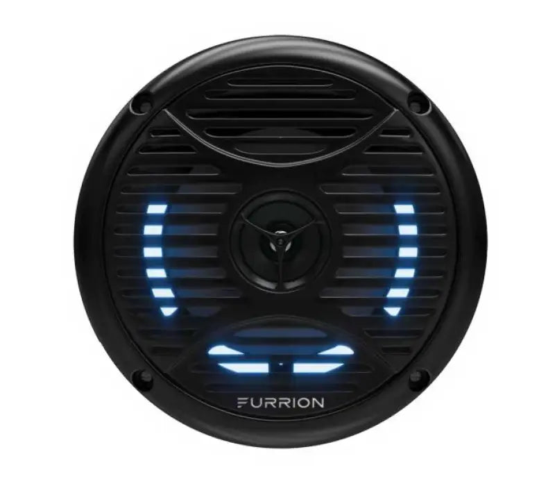 Black round outdoor marine speaker with blue LED accents from FMS5L2-BL Furrion W