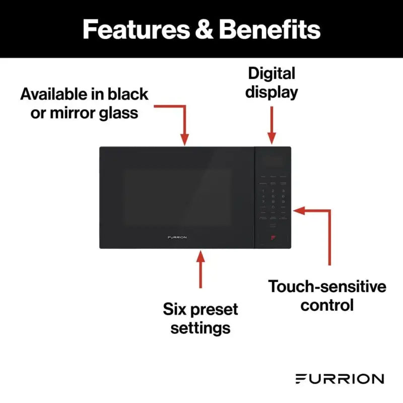 FMSN09-BL Furrion 0.9 Cu Ft Built-in Microwave Black with digital display and touch-sensitive control, featuring six preset settings for efficient cooking, available in black or mirror glass, Inside RV, RV Parts Shop, Exterior Parts & Accessories, RV Appliances RV Air Conditioner RV Refer, AVADA - Best Sellers
