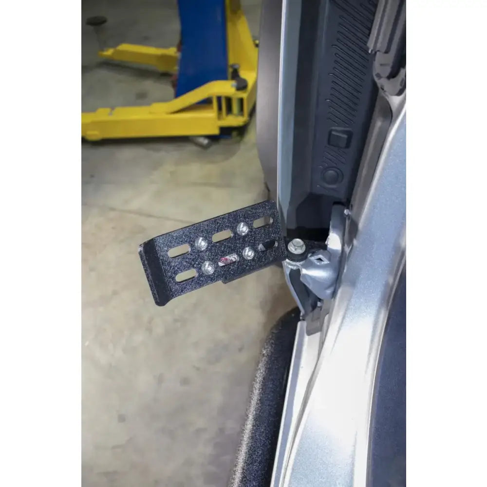 Foot Peg Mounts To Door Hinge; Ribbed Design; Non-Folding; Powder Coated; Black; Steel; Set Of 2 - Truck & Automotive