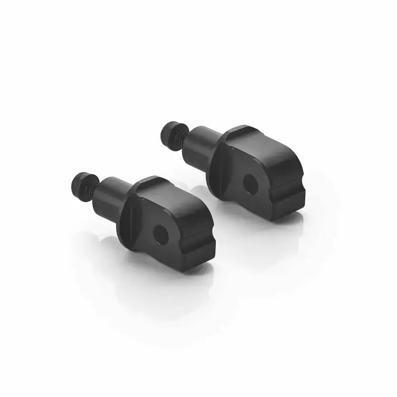 Black metal motorcycle footpeg mount kit featuring two pegs for rider and passenger use