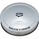 Chrome Ford Mustang air cleaner kit with Mustang emblem for boosted airflow