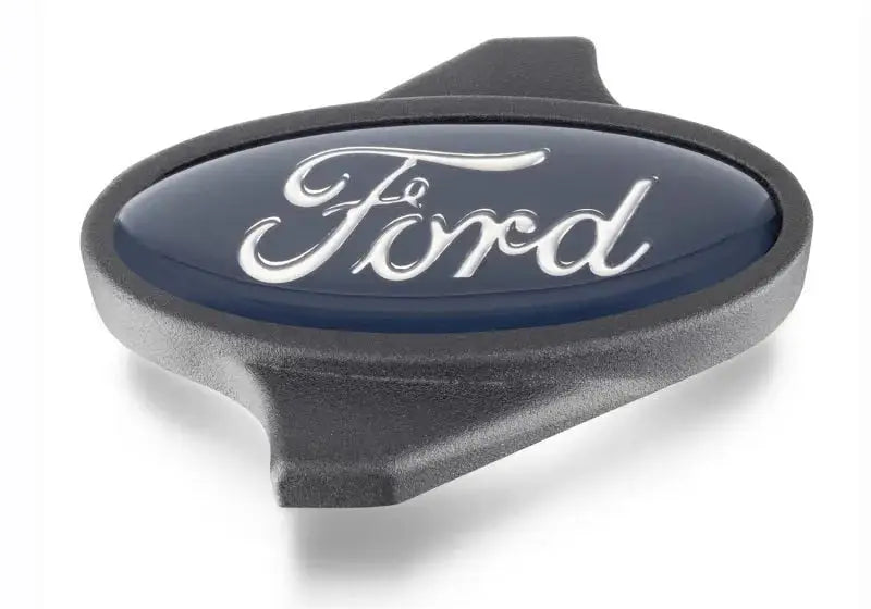 Ford Racing black finish air cleaner nut with Ford-branded blue emblem design