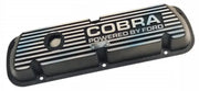 Ford Racing Black Satin Valve Cover featuring a sleek black and silver Cobra design