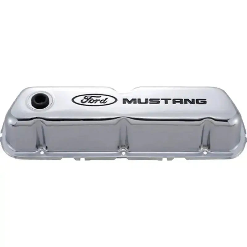 Ford Racing Mustang Logo Stamped Steel Chrome Valve Covers - Engine Components