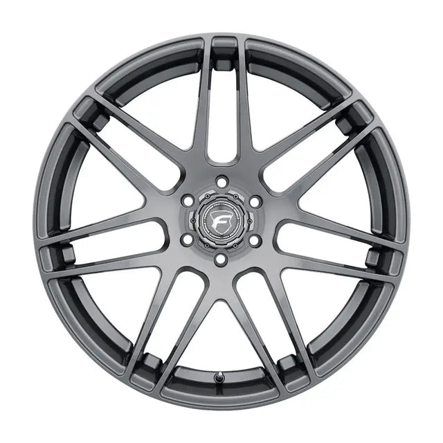 Gray multi-spoke car wheel.