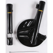Black plastic ATV fork disc guard protectors for durable fork and disc safeguarding