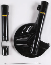 Black plastic ATV fork disc guard protectors for durable fork and disc safeguarding