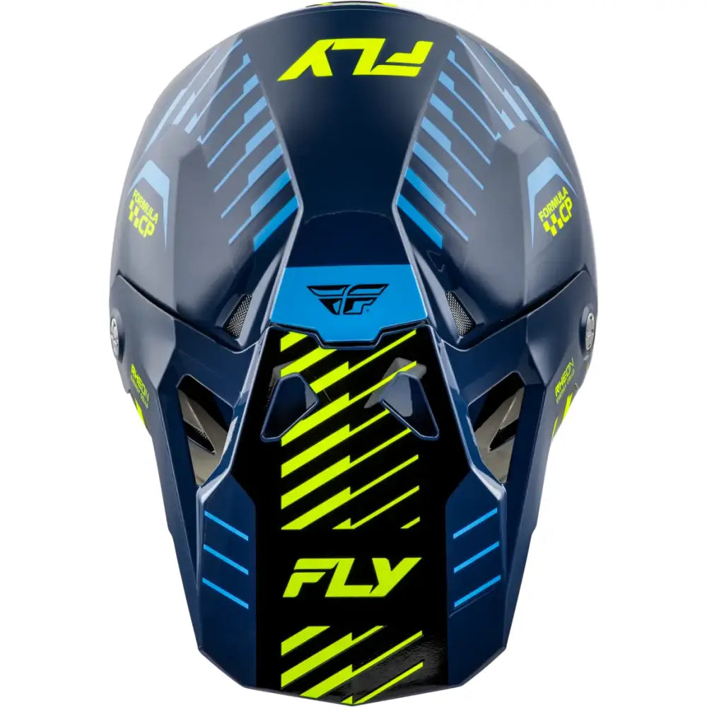 Blue and yellow motocross helmet with impact energy cells for extra protection