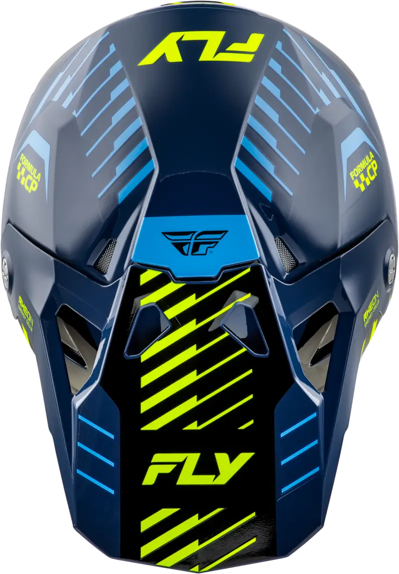 Blue and yellow motocross helmet with impact energy cells for extra protection