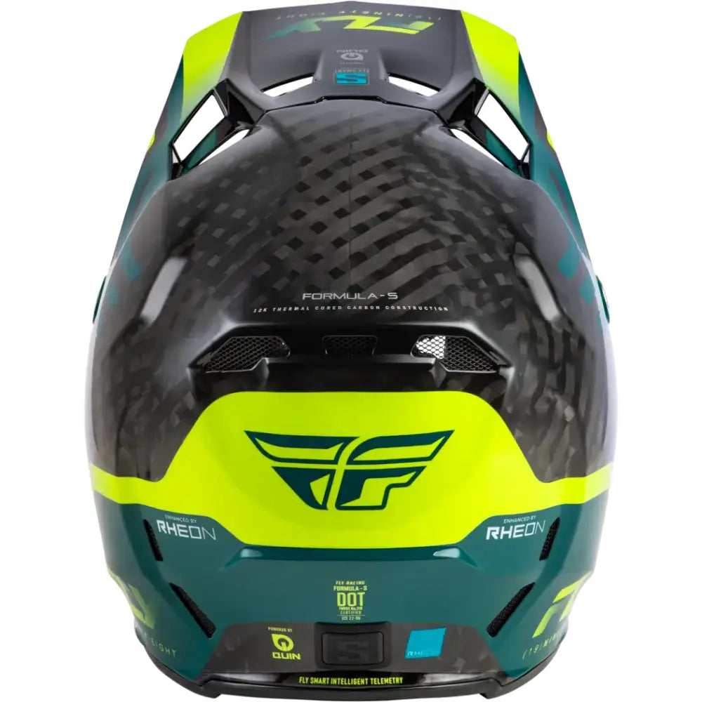 Formula S Carbon Byte Helmet Black Carbon/Teal/Lime Md - FLY RACING