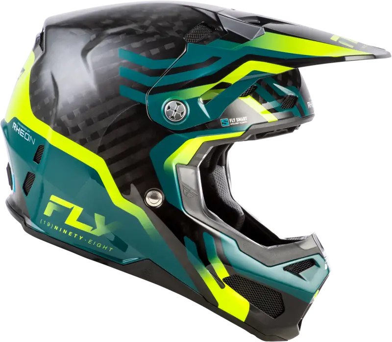 Formula S Carbon Byte Helmet Black Carbon/Teal/Lime Sm - FLY RACING