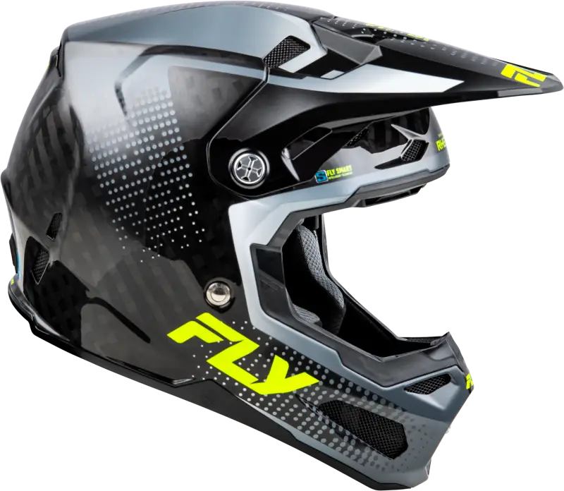 Black and gray motocross helmet from Formula S Carbon Protocol Hlmt with impact energy cells