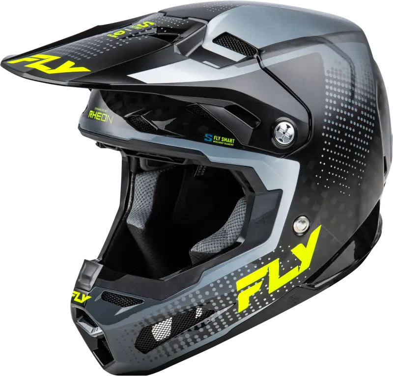 Black and gray motocross helmet with impact energy cells for crash occurs protection
