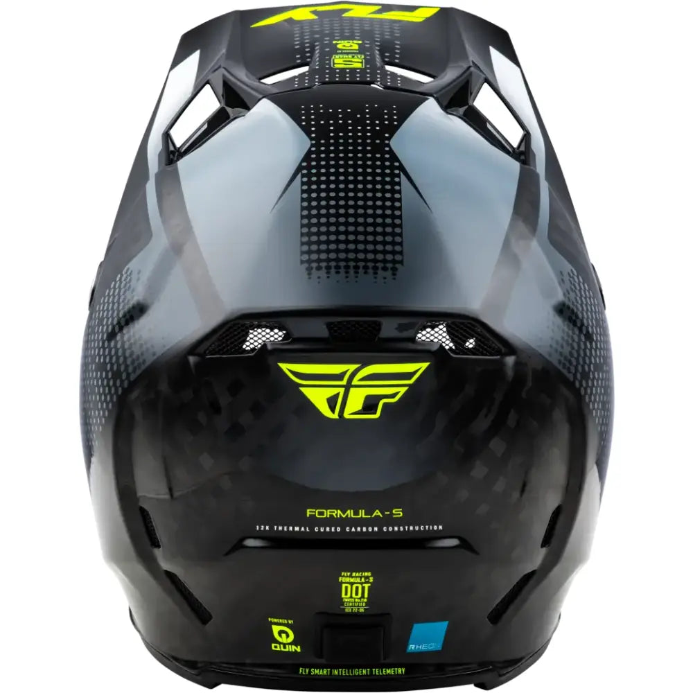 Black and gray motocross helmet from Formula S Carbon Protocol HLMT with impact energy cells