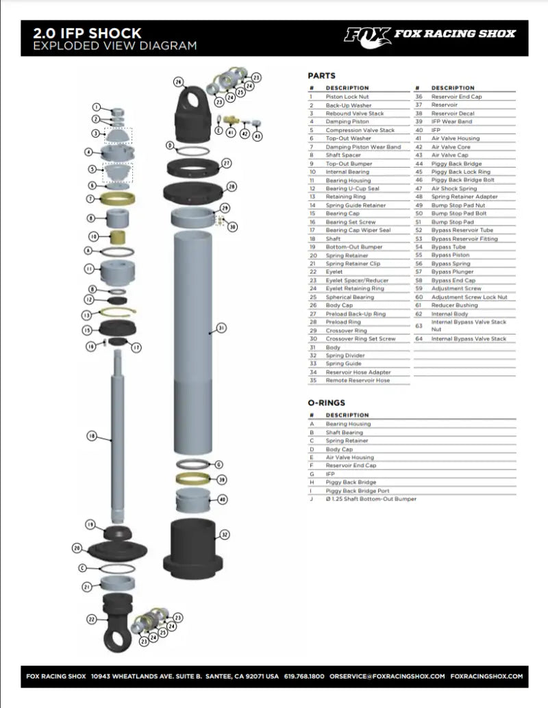 Fox Racing Shox exploded view diagram for Fox 1.100 OD truck parts & accessories