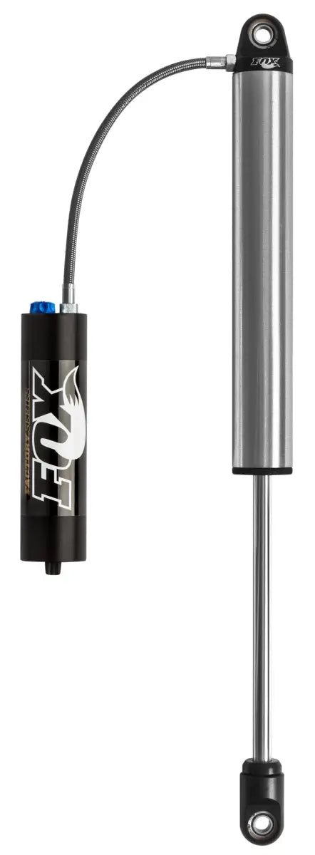 Silver and black Fox Factory Series coilover shock with remote reservoir for off-road trucks