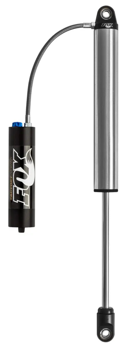 Silver and black Fox Factory Series coilover shock with remote reservoir for off-road trucks