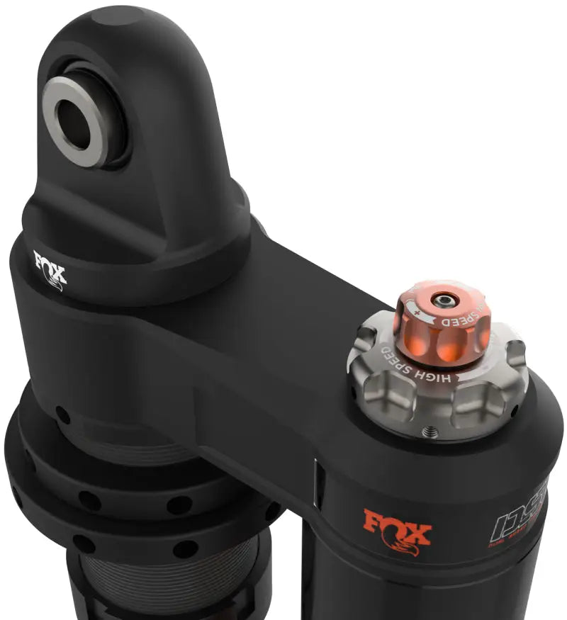 Fox factory race coilover piggyback shock with black fox racing shox, orange silver knobs
