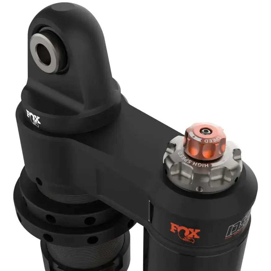 Fox factory race coilover piggyback shock with black fox racing shox, orange silver knobs