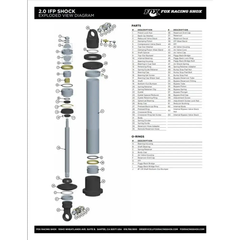 Exploded view diagram of Fox 2.0 IFP Shock parts highlighted by the "Fox Replacement Sleeve - .506in ID x .625in OD x 1.480in TLG (Steel/Clear Zinc)" for durable equipment functionality.