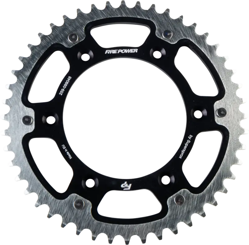 Silver and black motorcycle rear sprocket with 50 teeth, perfect power rear upgrade