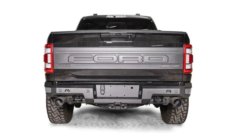 Fab Fours Premium Rear Bumper FR21-W5351-1 installed on a Ford F-150, showcasing rugged design and enhanced rear-end protection