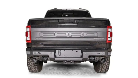 Fab Fours Premium Rear Bumper FR21-W5351-1 installed on a Ford F-150, showcasing rugged design and enhanced rear-end protection