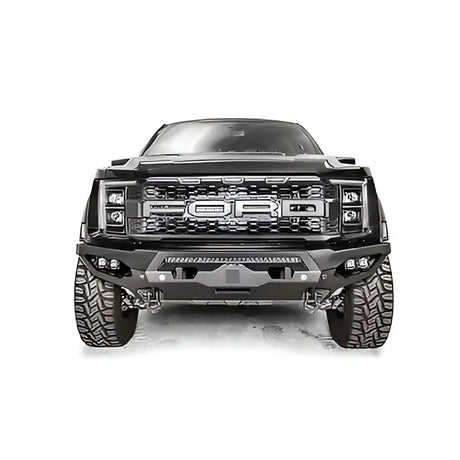 Front view of a rugged vehicle equipped with the FR21-X5351-1 Fab Fours Matrix Front bumper, showcasing its premium construction and stylish design.