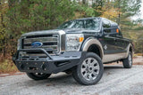 Fab Fours 2011-2016 Ford SD F250-F550 Red Steel Bumper installed on a black Ford Super Duty truck, showcasing superior protection and rugged style for on and off-road use, RV, Automotive, Powersports, off-road, marine, exterior, truck accessories, interior, truck bed, RV parts, Bumpers, Grilles & Guards, AVADA - Best Sellers, Must Haves