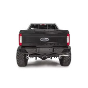 Rear view of a Ford Super Duty F250-F350 equipped with FS17-E4151-1 Fab Fours Ven Sen R bumper, showcasing its rugged and stylish design.