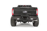 Rear view of a Ford F250 truck equipped with the FS17-T4150-1 Fab Fours rear bumper, showcasing rugged construction and sleek design for enhanced protection and style.