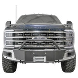 Front view of a truck equipped with the FS23-N5960-1 Fab Fours Winch Mount, showcasing its sturdy and secure mounting solution for enhanced off-road capabilities.