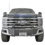 Front view of a truck equipped with the FS23-N5960-1 Fab Fours Winch Mount, showcasing its sturdy and secure mounting solution for enhanced off-road capabilities.