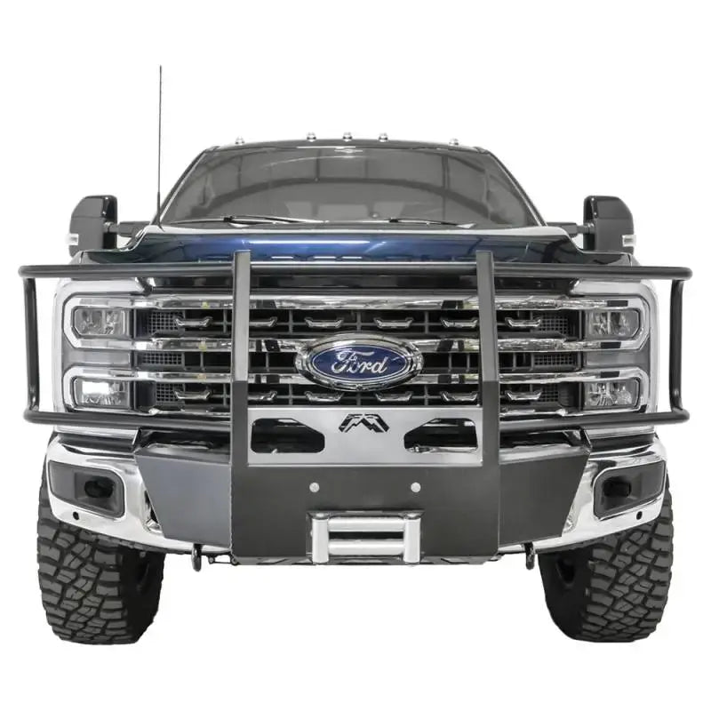 Front view of a truck equipped with an FS23-N5970-1 Fab Fours Winch Mount, showcasing robust construction and seamless integration for enhanced off-road performance, Winches & Hitches, AVADA - Best Sellers, Must Haves