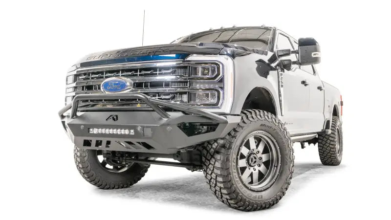 Fab Fours Vengeance Front bumper FS23-V5952-1 on a rugged Ford truck, showcasing its durable construction and aggressive design.