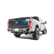 FS23-W5951-1 Fab Fours Premium Rear Bumper installed on a 2023 Ford Super Duty, showcasing rugged aesthetic and enhanced rear protection.
