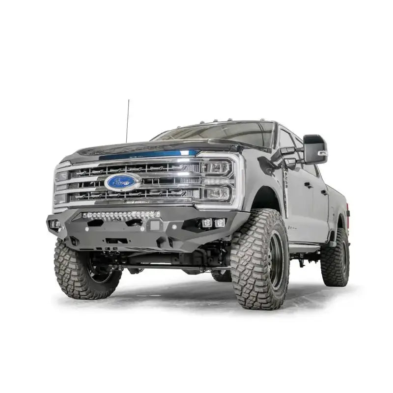 FS23-X5951-1 Fab Fours Matrix Front Bumper installed on a Ford truck, showcasing enhanced aesthetic appeal and superior front-end protection.